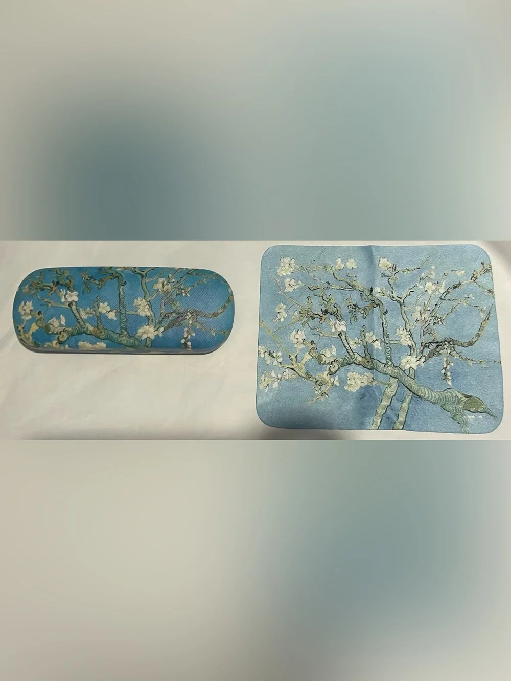 New Almond Blossoms Hard Eyeglases Case Van Gogh Felt Lining Cleaning Cloth